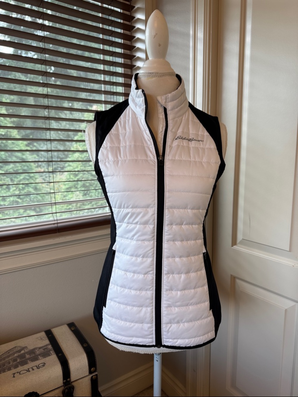 Eddie Bauer White and Black Quilted Fleece Vest